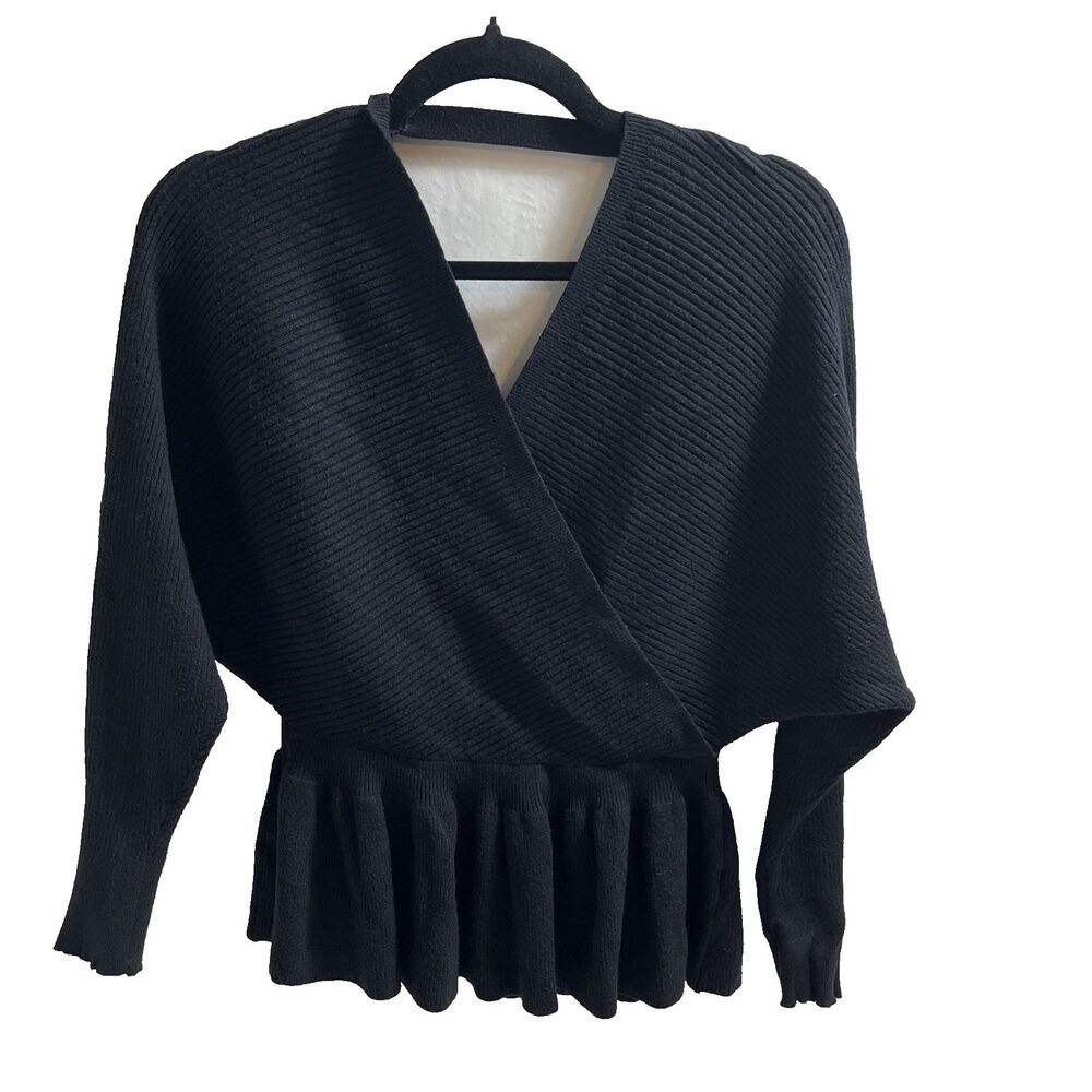 Black Sweater Women's M Long Sleeve Flared Skirt V Neck Business Red by BKE